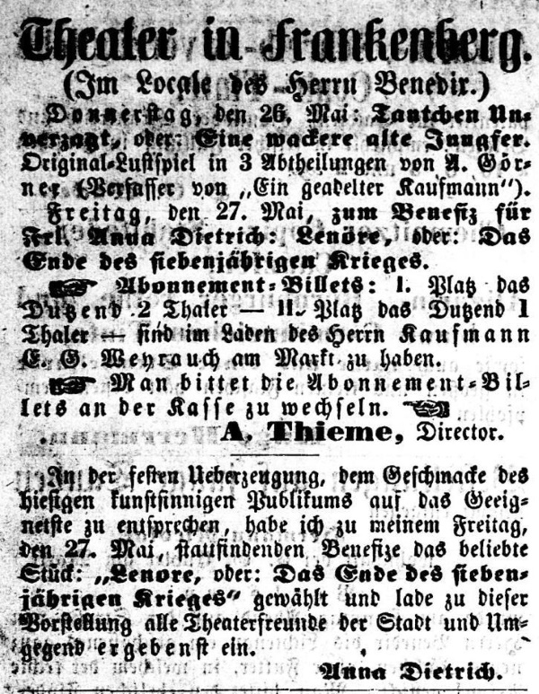 1864 Frankenberger Nachrichtsblatt und Bezirksanzeiger  25.05.